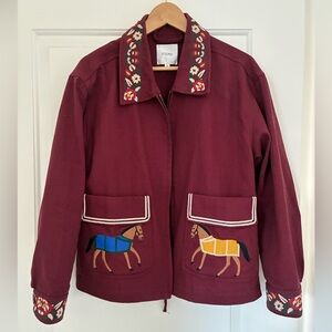 Embroidered Horse Design Bomber Jacket